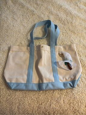 Baublebar Canvas Tote Bag in Cream with Light Blue Trim